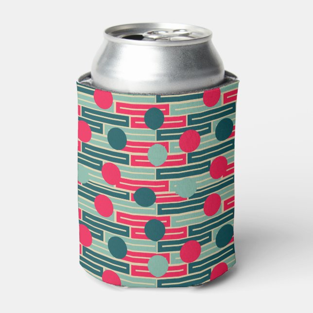 Pink, Light Blue, Teal Rectangles and Circles  Can Cooler (Can Front)