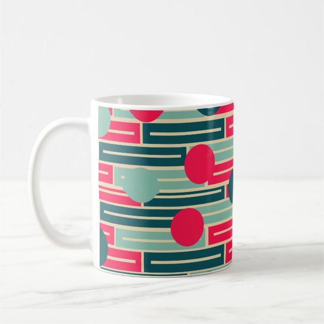 Pink, Light Blue, Teal Rectangles and Circles  Cof Coffee Mug (Left)