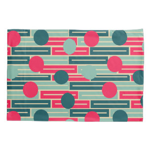 Pink, Light Blue, Teal Rectangles and Circles Pillowcase