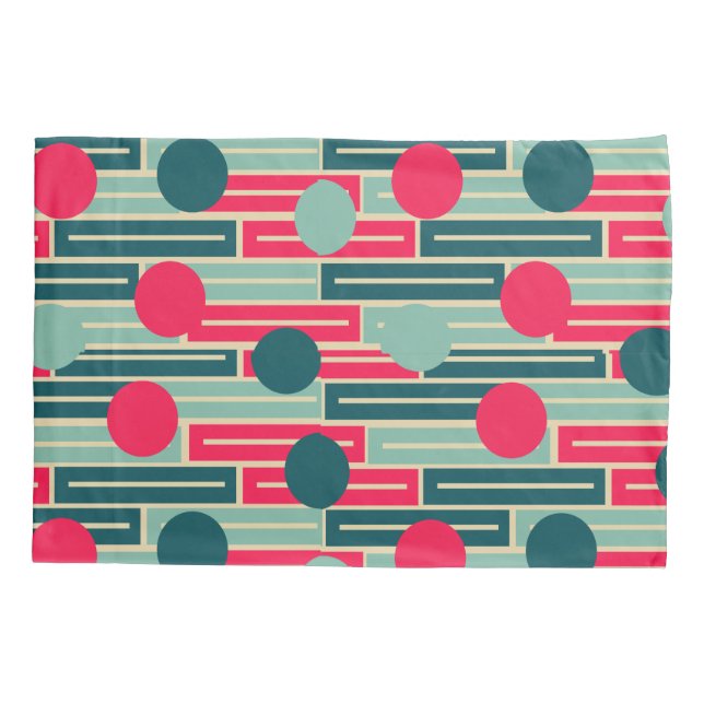 Pink, Light Blue, Teal Rectangles and Circles  Pillowcase (Back)