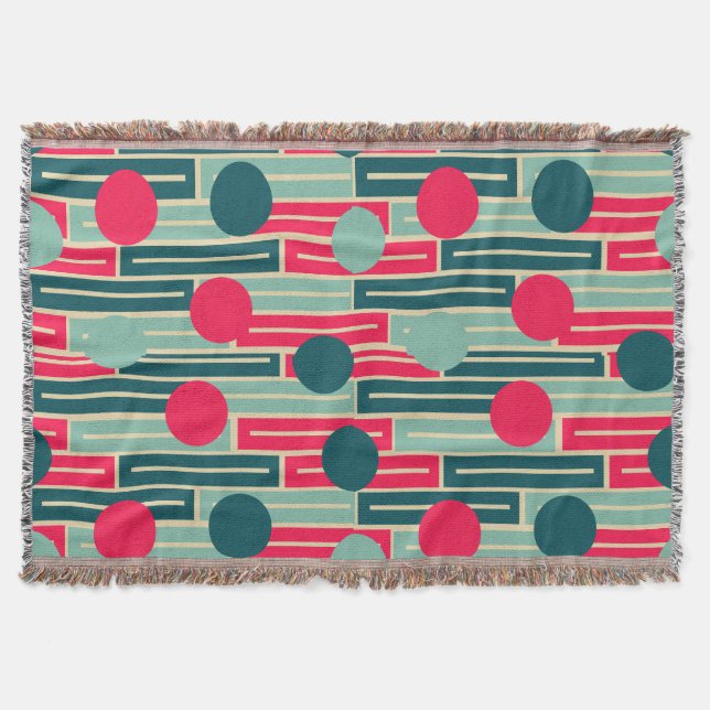Pink, Light Blue, Teal Rectangles and Circles  Throw Blanket (Front)