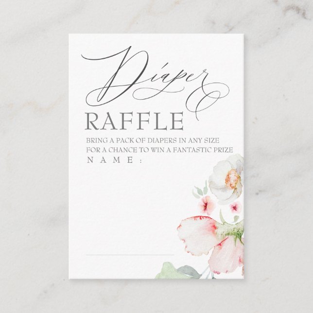 Pink Light Flowers Elegant Diaper Raffle Tickets Enclosure Card (Front)