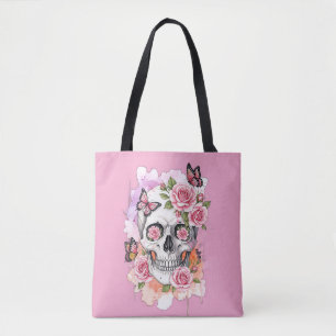 Pink Light Legacy - Gothic Skull & Rose Tote Bag