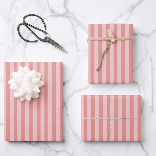 Pink & Light Pink Stripes Wrapping Paper Sheet (Front)