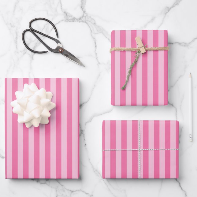 Pink & Light Pink Stripes Wrapping Paper Sheet (Front)