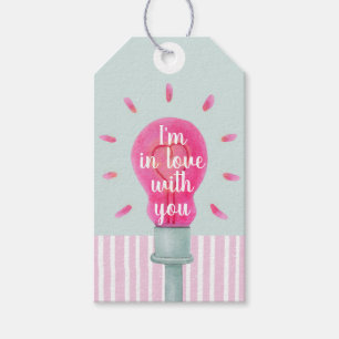 Pink Lightbulb Heart Stripes Gift Tag