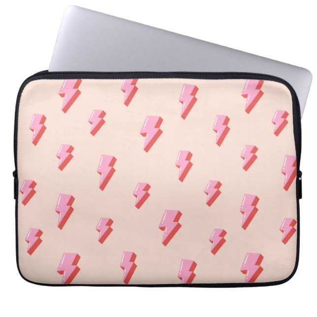 Pink Lightning Bolt Pattern Laptop Sleeve (Front)