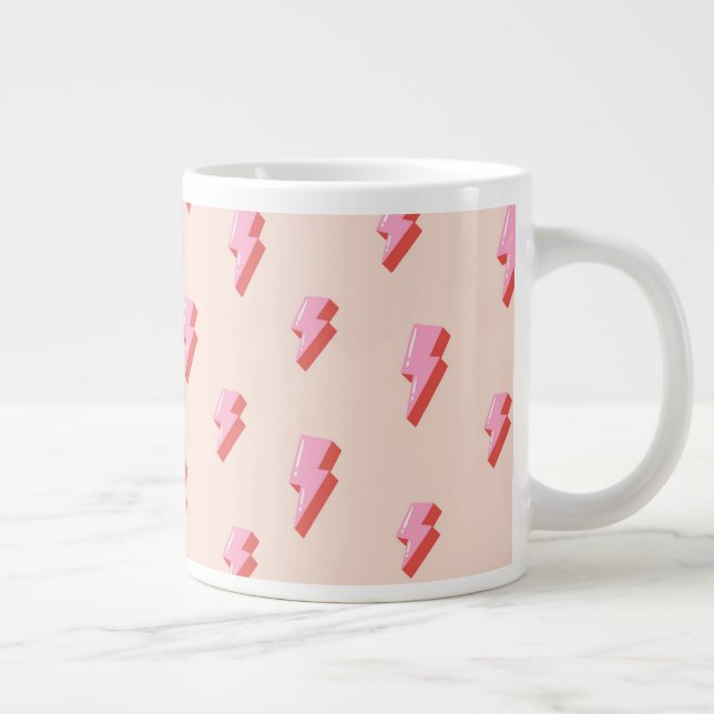 Pink Lightning Bolt Pattern Large Coffee Mug (Right)