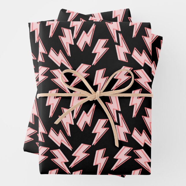 Pink Lightning Bolts Pattern Wrapping Paper Sheet (In situ)