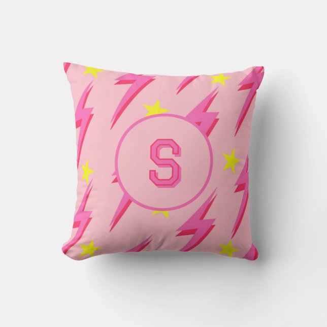 Pink Lightning Stormy Sky & Thunder Flash Pattern Cushion (Front)