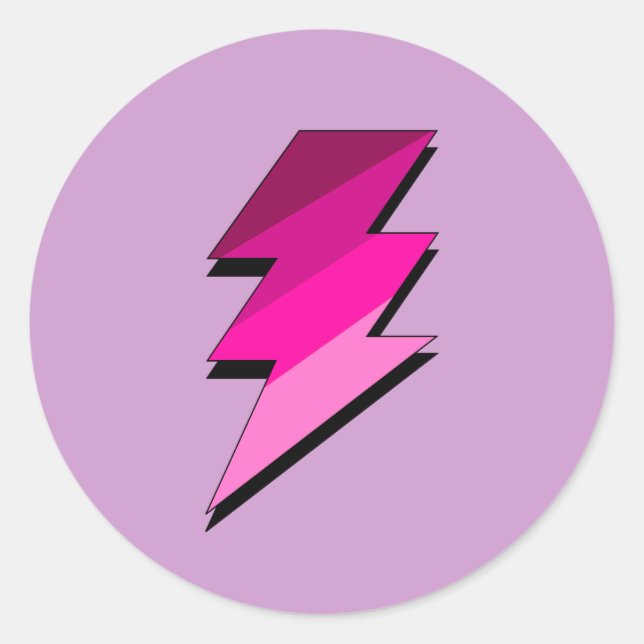 Pink Lightning Thunder Bolt Classic Round Sticker (Front)