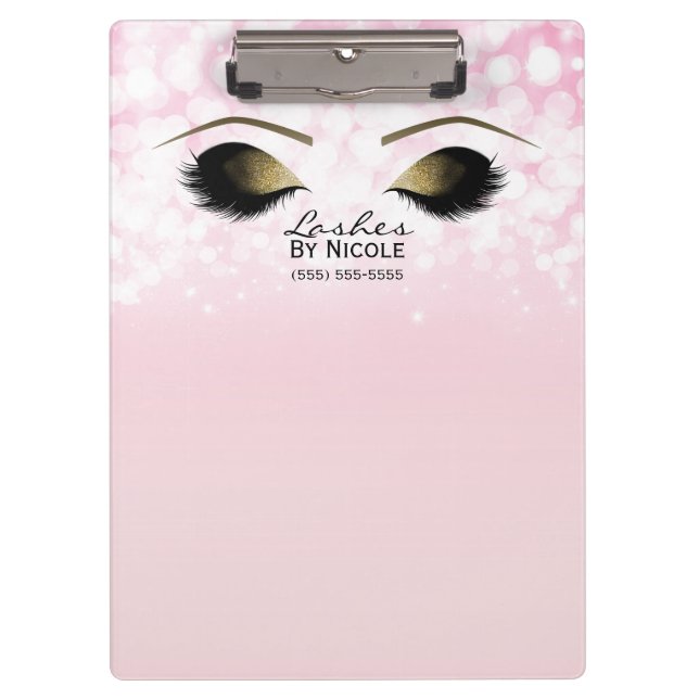 Pink Lights Gold Makeup Eyes Lashes Personalised Clipboard (Front)
