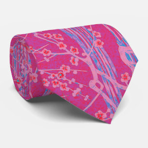PINK LILAC BLUE SAKURA FLOWERS Japanese Floral  Tie