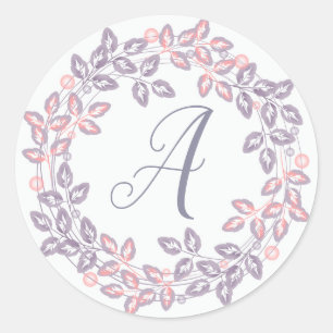 Pink, lilac, Botanical wreath, personalised Classic Round Sticker