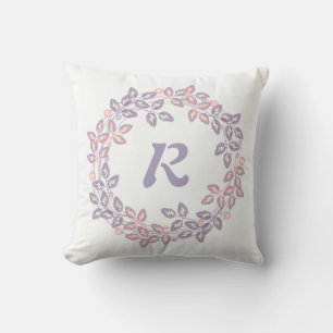 Pink, lilac, Botanical wreath, personalised Cushion