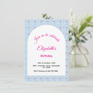 Pink lilac buds pattern Happy Birthday party Invitation