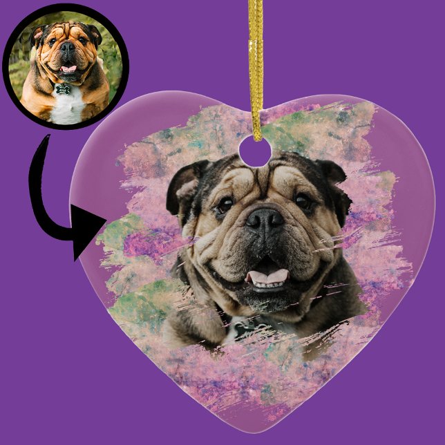 Pink Lilac Bulldog Dog Lover Heart Photo   Ceramic Tree Decoration (Creator Uploaded)