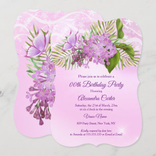 Pink lilac butterfly Floral Pretty Birthday Party Invitation