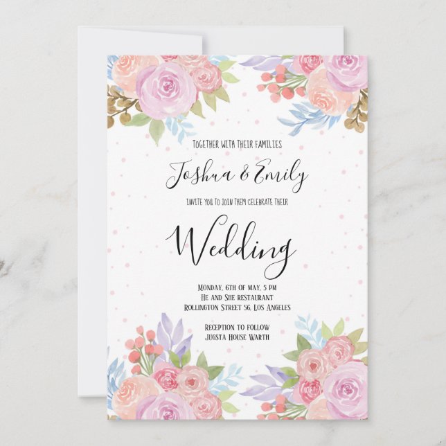 Pink Lilac Floral Botanical Wedding Invitation (Front)