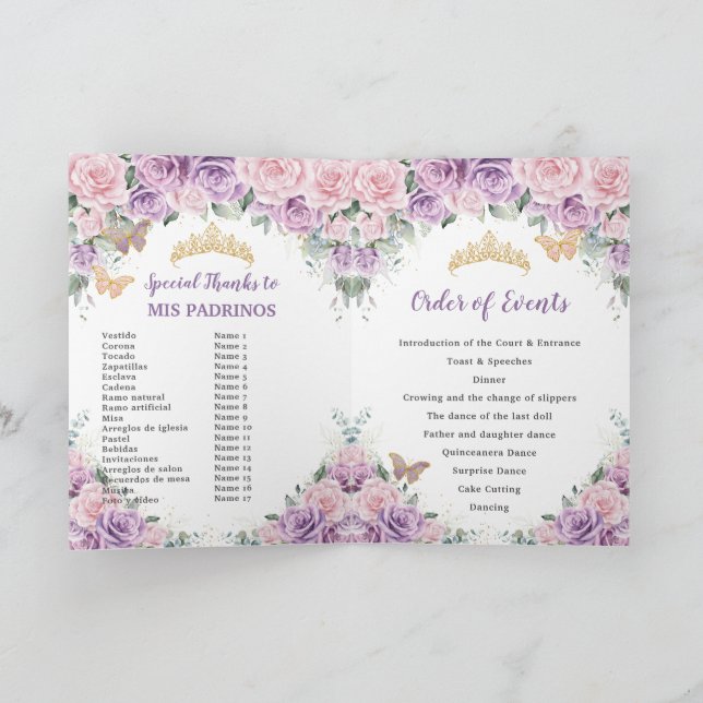 Pink Lilac Floral Quinceañera Order of Events  Programme (Inside)