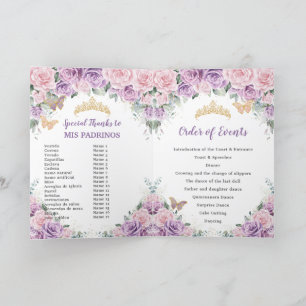 Pink Lilac Floral Quinceañera Order of Events Programme