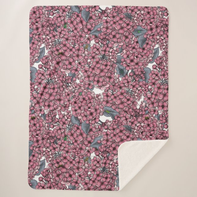 Pink Lilac garden Sherpa Blanket (Front)