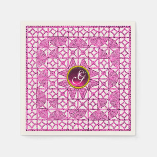 PINK LILAC GEOMETRIC LACE GEM STONE MONOGRAM NAPKIN
