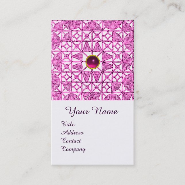 PINK LILAC GEOMETRIC LACE GEMSTONE MONOGRAM BUSINESS CARD (Front)