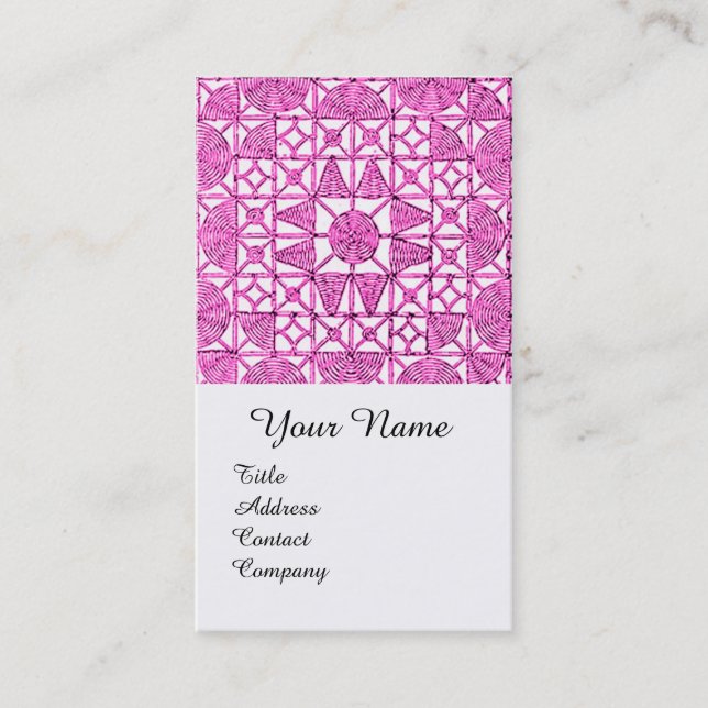 PINK LILAC GEOMETRIC LACE GEMSTONE MONOGRAM BUSINESS CARD (Front)