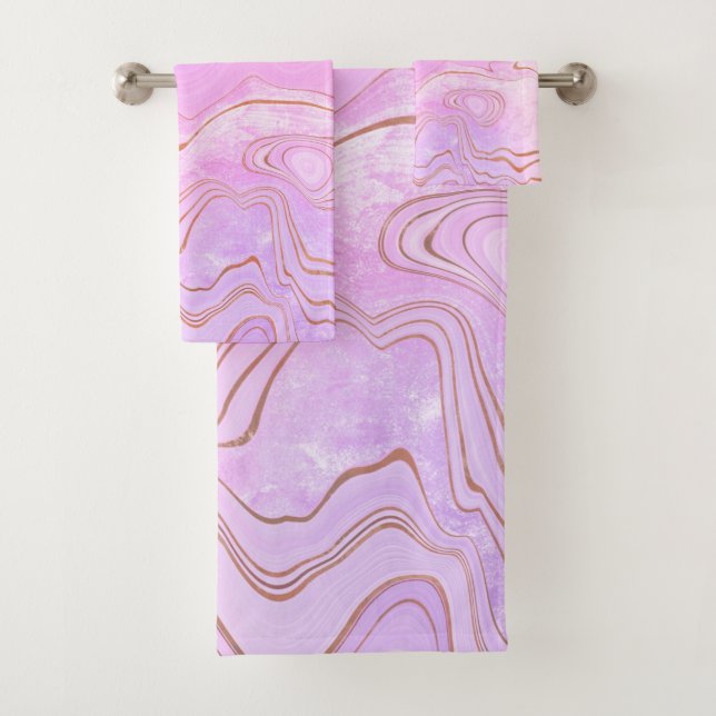 PINK LILAC GOLD MARBLE BATHROOM TOWEL SET (Insitu)
