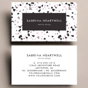 Pink Lilac Grey Terrazzo Pattern Interior Design Business Card