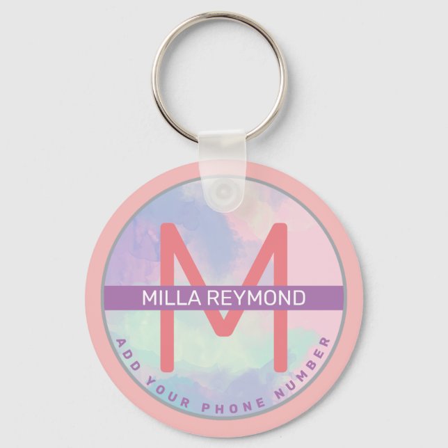pink lilac keychain with name (Front)