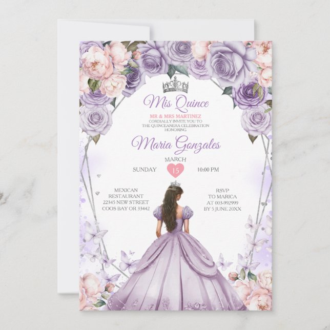 Pink Lilac Mis Quince 15 Anos Crown Quinceañera Invitation (Front)