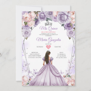 Pink Lilac Mis Quince 15 Anos Crown Quinceañera Invitation