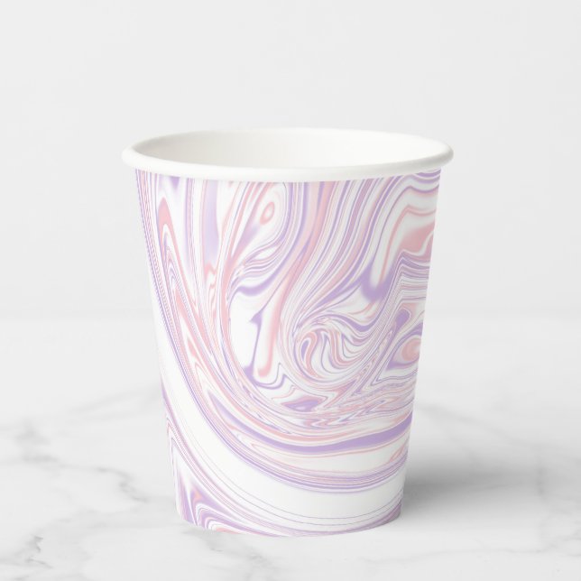 Pink Lilac Modern Abstract Liquid Marble Design Paper Cups (Front)