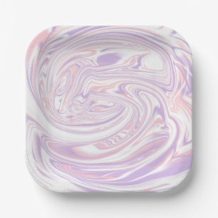 Pink Lilac Modern Abstract Liquid Marble Design Paper Plate