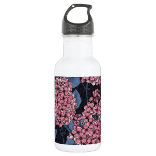 Pink lilac on dark blue 532 ml water bottle