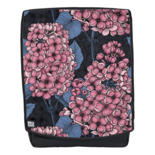 Pink lilac on dark blue backpack