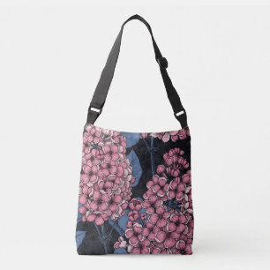 Pink lilac on dark blue crossbody bag