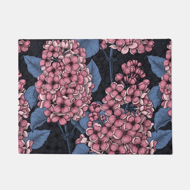Pink lilac on dark blue doormat (Front)