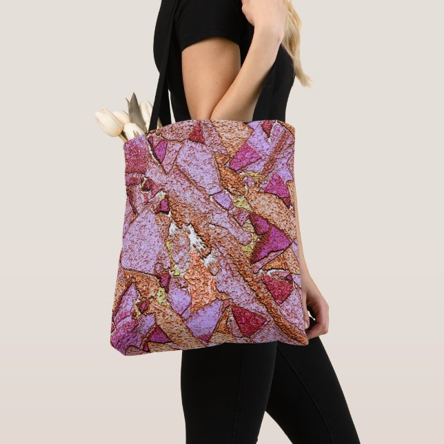 Pink lilac painted volcanic rock drawing tote bag (Close Up)