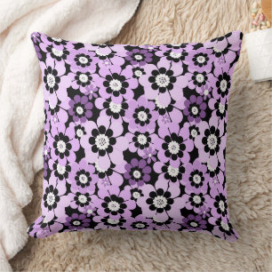 Pink lilac pattern retro Daisies Monochrome Cushion