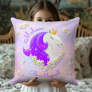 Pink Lilac Princess Unicorn Floral Cushion
