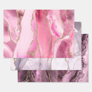 Pink lilac purple agate wrapping paper sheets