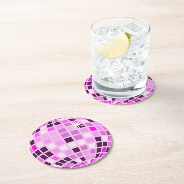 Pink Lilac Purple Retro Modern Disco Ball  Round Paper Coaster (Insitu)