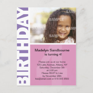 Pink Lilac Side Panel 4th Birthday Postcard