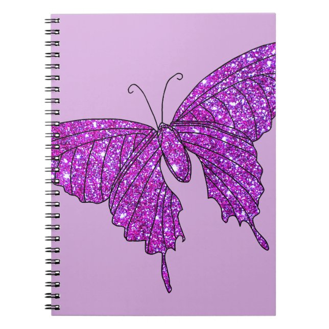 Pink Lilac Sparkle Glitter Butterfly Girly Stuff Notebook (Front)