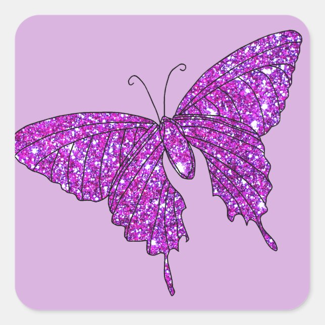 Pink Lilac Sparkle Glitter Butterfly Girly Stuff Square Sticker (Front)