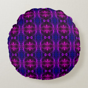 "Pink lilac strokes float" on blue background Round Cushion