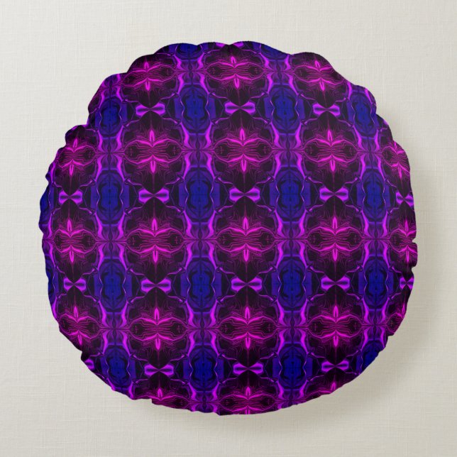  "Pink lilac strokes float" on blue background Round Cushion (Front)